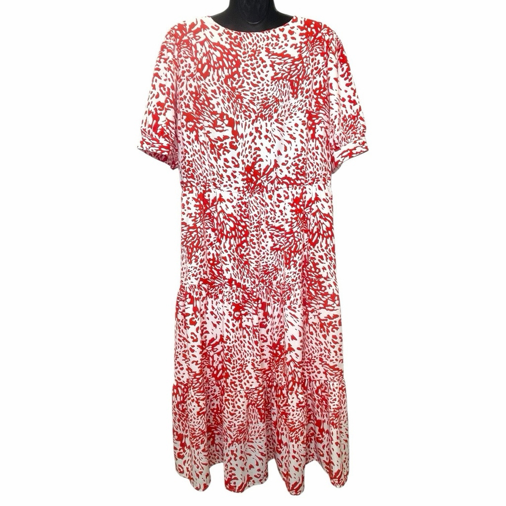 Jodifl Womens Large Animal Print Dress V Neck Pockets Lined Red White NWT - Picture 6 of 14